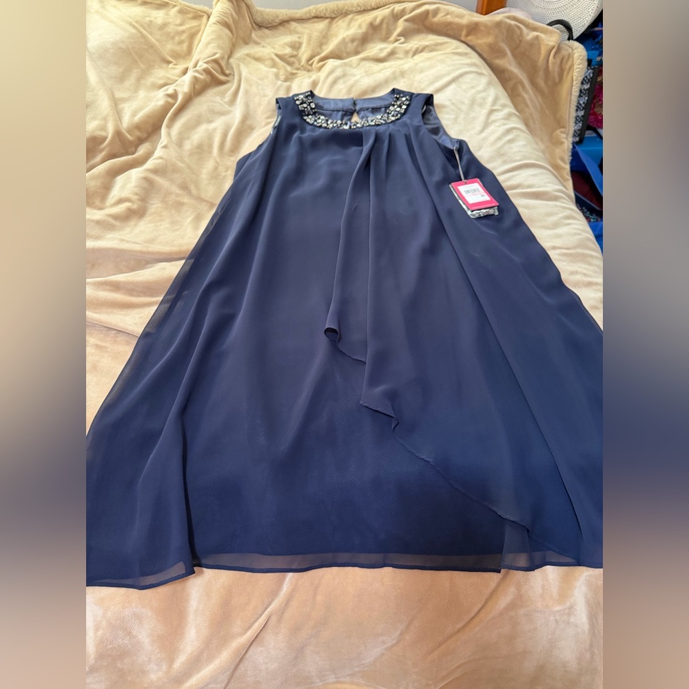 Vince Camuto Navy Dress with Embellished Details 10 NWT HOLIDAY